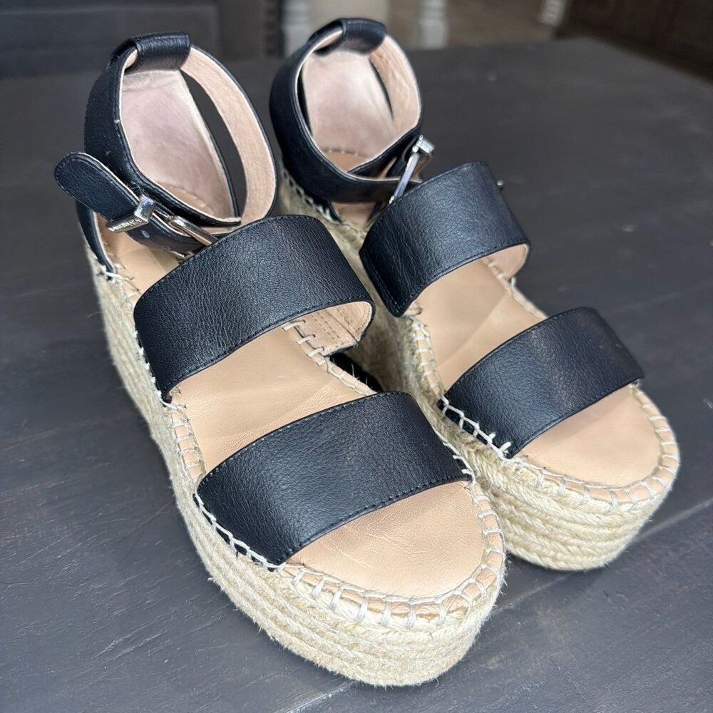 Women's Black Antonio Melani Wedge Platform Sandals Ankle Strap